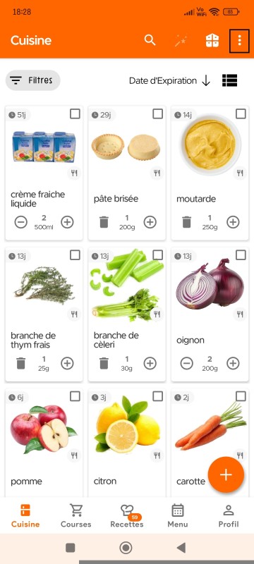 Kitchen page overflow menu icon